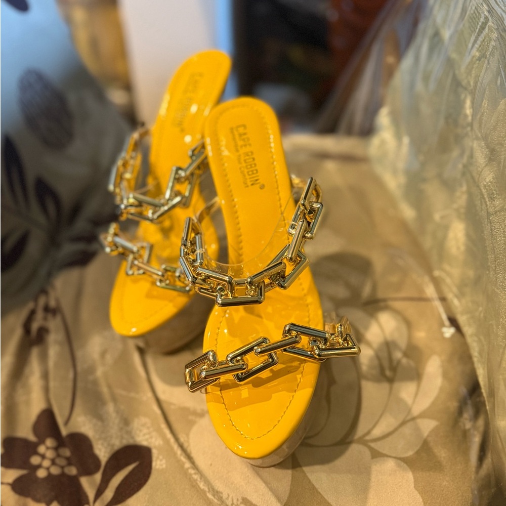 Cape Robbin Yellow Gold Heels with Chain Embellishments